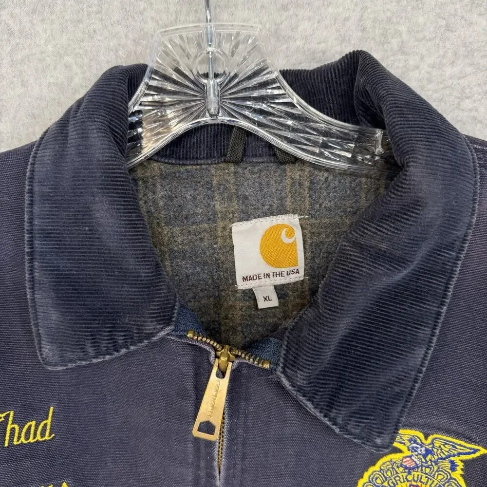 Carhartt FFA Jacket Mens XL Blue Flannel Lined Vintage USA Distressed